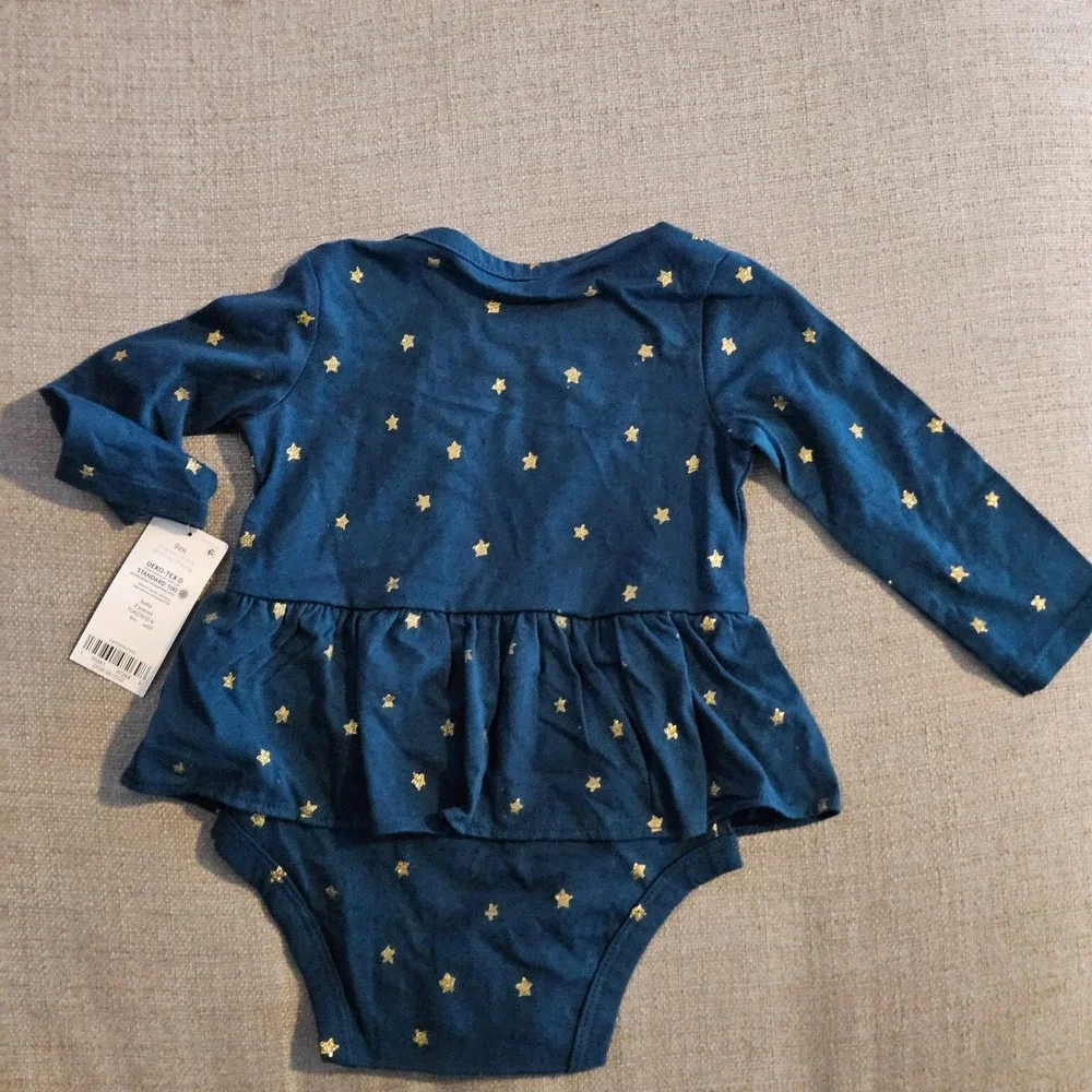 Carter's‎ glitter peplum bodysuit navy blue with gold stars 9m